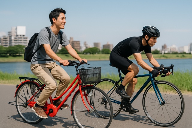 通常自転車と電動自転車の速度の違い