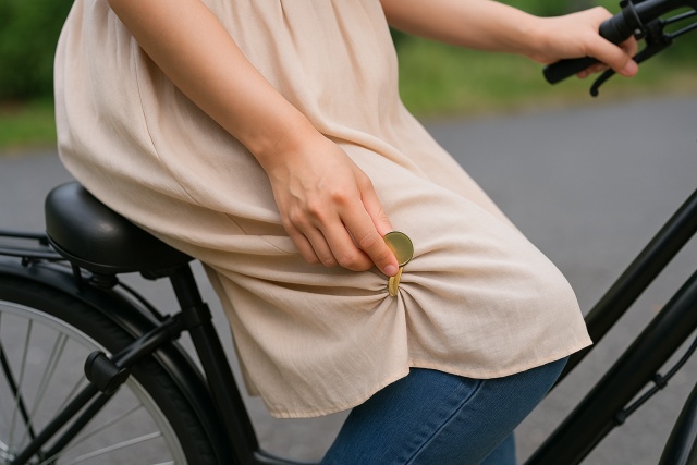 コインと輪ゴムで裾を固定する方法