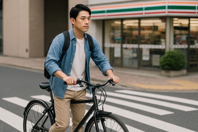 コンビニへの右折入店は降車して歩行者になる