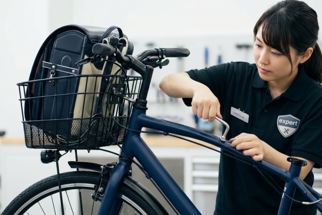 校則に対応するためのカゴや泥除けの装備